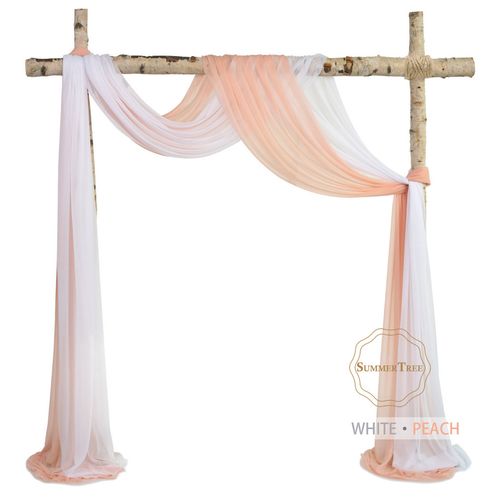 SUMMERTREE Knitted Chiffon Drapes - Elegant Window Treatment for Home & Events - Peach. White