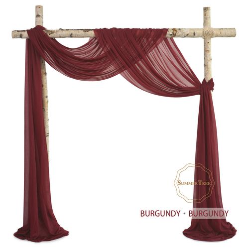 SUMMERTREE Knitted Chiffon Drapes - Elegant Window Treatment for Home & Events - 2 Panels Burgundy