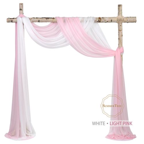 SUMMERTREE Knitted Chiffon Drapes - Elegant Window Treatment for Home & Events - Pink. White