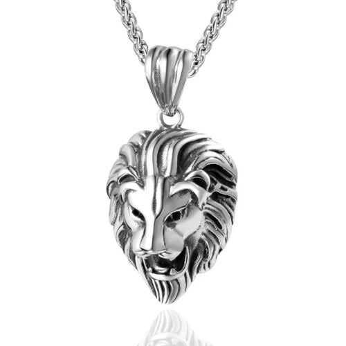 Men’s Necklace Animal Lion Head Pendant Necklace New Fashion Metal Sliding Pendant Accessories Party Jewelry - Silver
