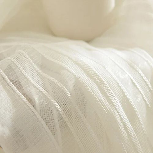 Elegant Striped Tulle Curtain - Semi-Translucent - French Window Treatment