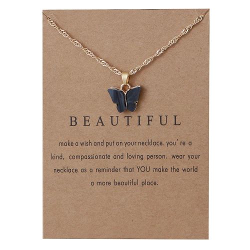 Korean Acrylic Cute Butterfly Pendant Necklace for Women Sweet animal Statement Necklace Jewelry With Gifts Card - 1