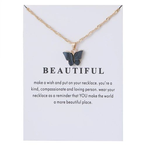Korean Acrylic Cute Butterfly Pendant Necklace for Women Sweet animal Statement Necklace Jewelry With Gifts Card - 2