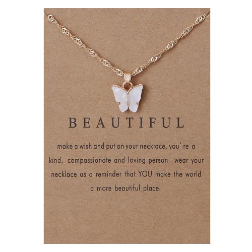Korean Acrylic Cute Butterfly Pendant Necklace for Women Sweet animal Statement Necklace Jewelry With Gifts Card
