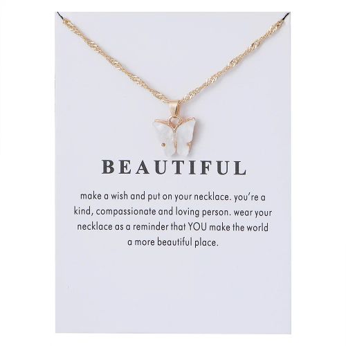 Korean Acrylic Cute Butterfly Pendant Necklace for Women Sweet animal Statement Necklace Jewelry With Gifts Card - 4