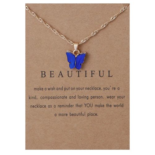 Korean Acrylic Cute Butterfly Pendant Necklace for Women Sweet animal Statement Necklace Jewelry With Gifts Card - 5