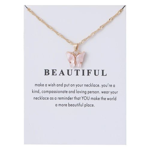 Korean Acrylic Cute Butterfly Pendant Necklace for Women Sweet animal Statement Necklace Jewelry With Gifts Card - 8