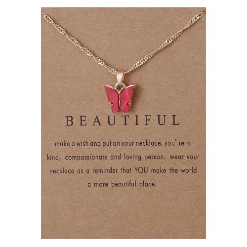 Korean Acrylic Cute Butterfly Pendant Necklace for Women Sweet animal Statement Necklace Jewelry With Gifts Card