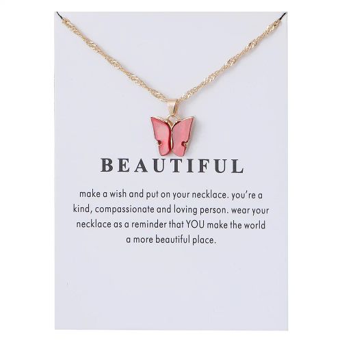 Korean Acrylic Cute Butterfly Pendant Necklace for Women Sweet animal Statement Necklace Jewelry With Gifts Card