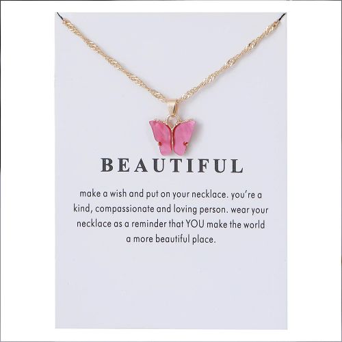Korean Acrylic Cute Butterfly Pendant Necklace for Women Sweet animal Statement Necklace Jewelry With Gifts Card