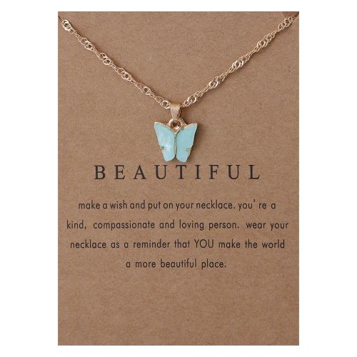 Korean Acrylic Cute Butterfly Pendant Necklace for Women Sweet animal Statement Necklace Jewelry With Gifts Card - 13