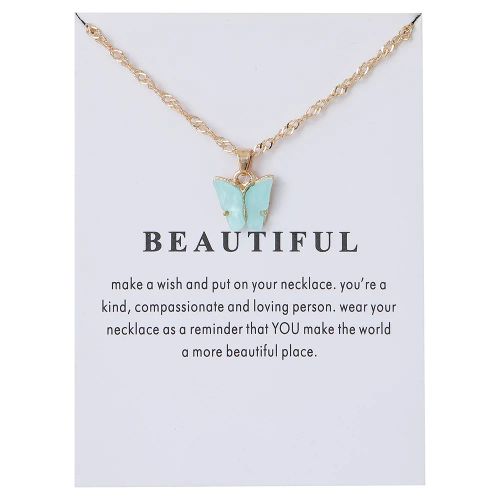 Korean Acrylic Cute Butterfly Pendant Necklace for Women Sweet animal Statement Necklace Jewelry With Gifts Card