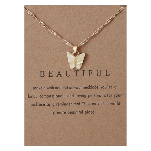 Korean Acrylic Cute Butterfly Pendant Necklace for Women Sweet animal Statement Necklace Jewelry With Gifts Card - 15