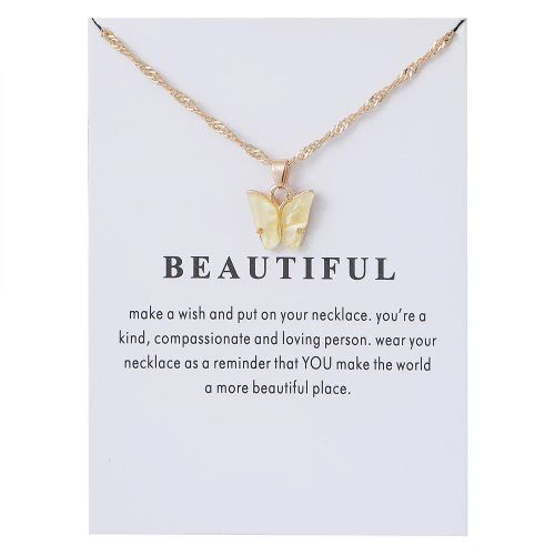 Korean Acrylic Cute Butterfly Pendant Necklace for Women Sweet animal Statement Necklace Jewelry With Gifts Card