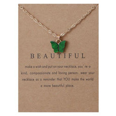Korean Acrylic Cute Butterfly Pendant Necklace for Women Sweet animal Statement Necklace Jewelry With Gifts Card