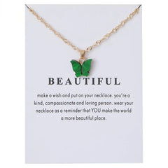 Korean Acrylic Cute Butterfly Pendant Necklace for Women Sweet animal Statement Necklace Jewelry With Gifts Card