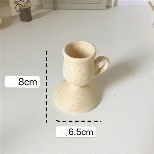 Ceramic Candlestick Holder - Handmade European Style for Home Decoration - Beige tall