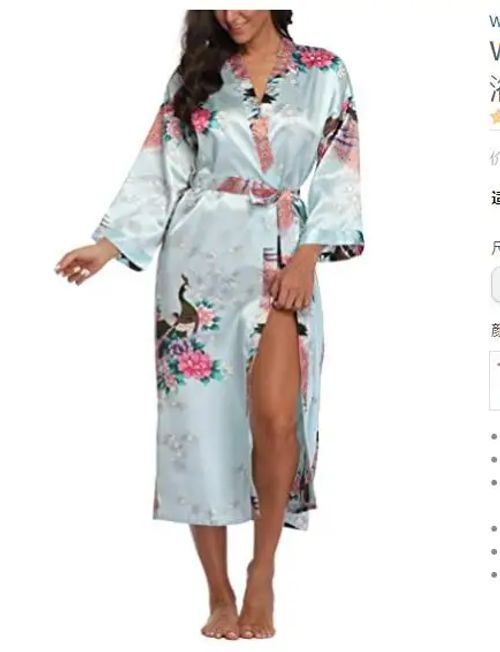 CINOLE Floral Print Kimono Bathrobe - Comfortable Summer Lounge Wear - light blue / XL