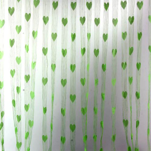 BIT.FLY Elegant Heart String Curtain - Modern 100x200cm Window Drape - Grass Green