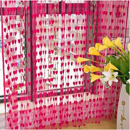 BIT.FLY Elegant Heart String Curtain - Modern 100x200cm Window Drape - Rose Red