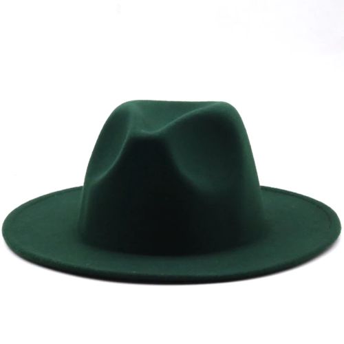 Jiangxihuitian Wide Brim Fedora Hat - Stylish Wool Felt for All Seasons - Dark green / 56-58CM