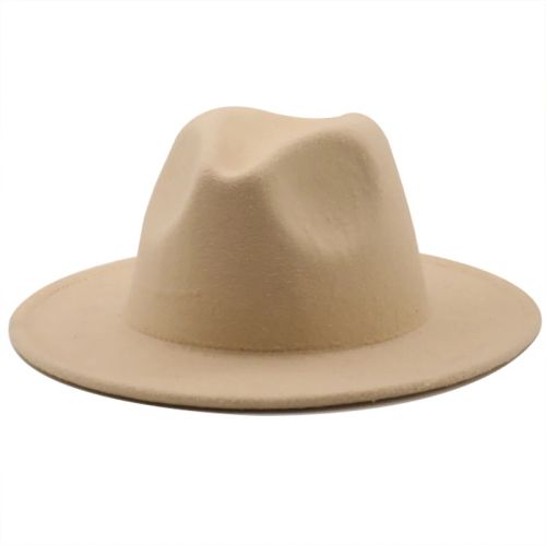 Jiangxihuitian Wide Brim Fedora Hat - Stylish Wool Felt for All Seasons - beige / 58-61CM
