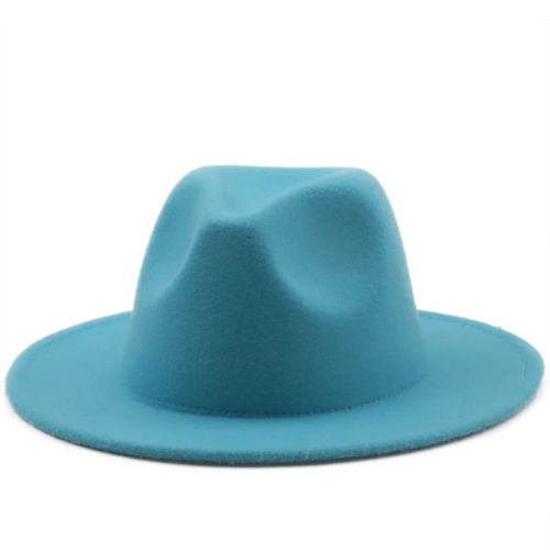 Jiangxihuitian Wide Brim Fedora Hat - Stylish Wool Felt for All Seasons - Lake Blue / 58-61CM