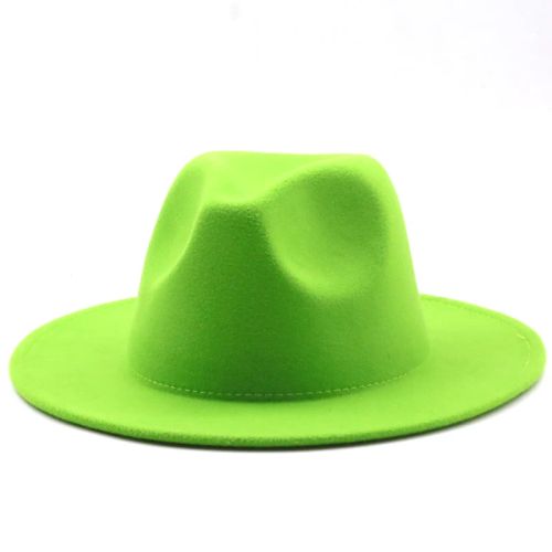 Jiangxihuitian Wide Brim Fedora Hat - Stylish Wool Felt for All Seasons - Fruit green / 58-61CM