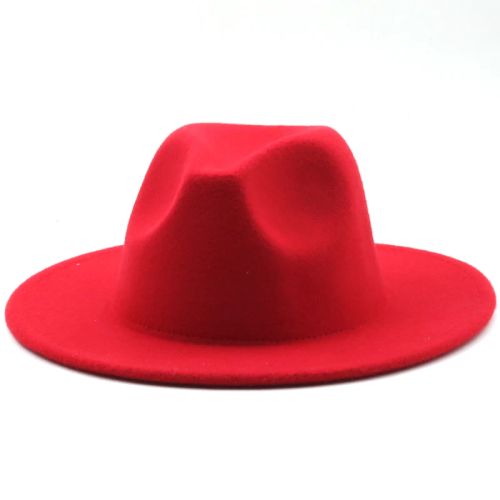 Jiangxihuitian Wide Brim Fedora Hat - Stylish Wool Felt for All Seasons - red / 58-61CM