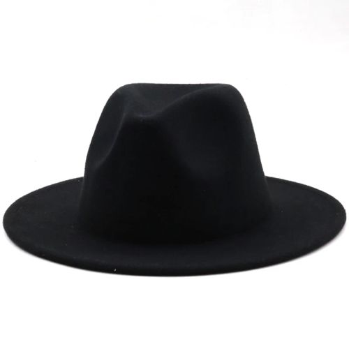 Jiangxihuitian Wide Brim Fedora Hat - Stylish Wool Felt for All Seasons - black / 56-58CM
