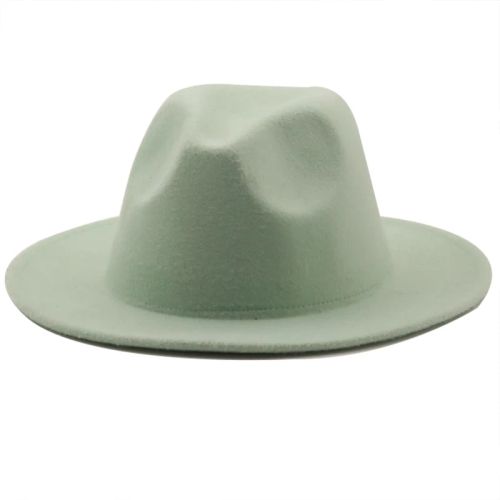 Jiangxihuitian Wide Brim Fedora Hat - Stylish Wool Felt for All Seasons - Mint Green / 58-61CM