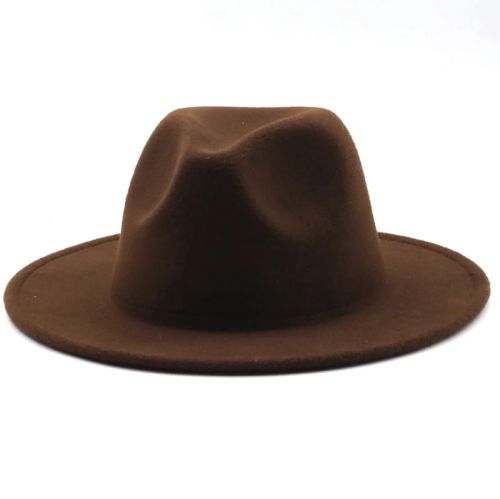Jiangxihuitian Wide Brim Fedora Hat - Stylish Wool Felt for All Seasons - coffe / 56-58CM