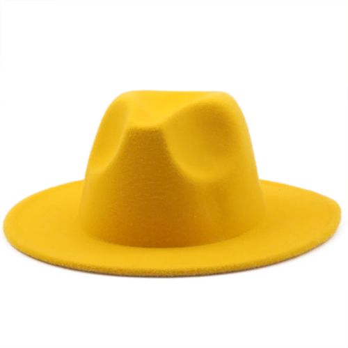 Jiangxihuitian Wide Brim Fedora Hat - Stylish Wool Felt for All Seasons - yellow / 56-58CM