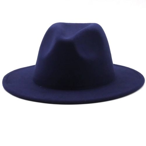 Jiangxihuitian Wide Brim Fedora Hat - Stylish Wool Felt for All Seasons - Navy / 58-61CM