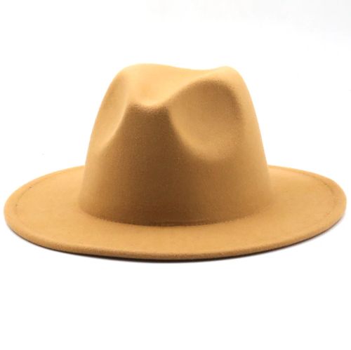Jiangxihuitian Wide Brim Fedora Hat - Stylish Wool Felt for All Seasons - tan / 56-58CM