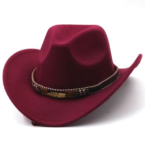 JIANGXIHUITIAN Wide Brim Fedora Hat for All Seasons Stylish Comfort - Wine red