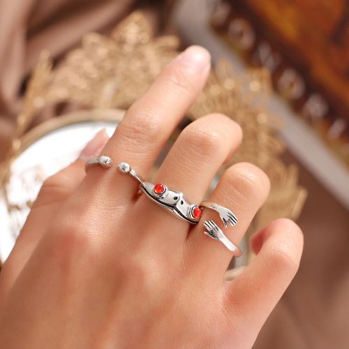 KISS WIFE Punk Golden Portrait Coin Chain Geometric Rings Set NEW Fashion Open Rings For Women 2021Trend Jewelry Gifts