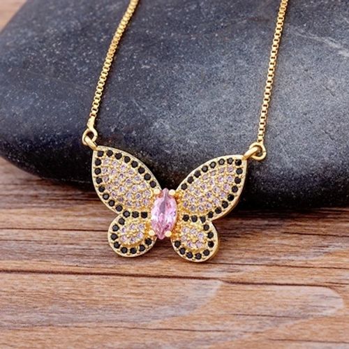 NIDIN High-Quality Butterfly CZ Necklace - Adjustable Link Chain Necklace