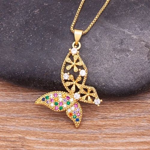 NIDIN High-Quality Butterfly CZ Necklace - Adjustable Link Chain Necklace - N538-Colorful