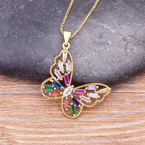 NIDIN High-Quality Butterfly CZ Necklace - Adjustable Link Chain Necklace - N539-Colorful