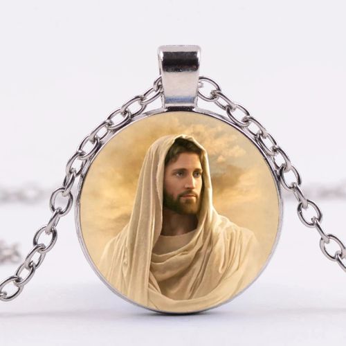 FIMAODZ Mormons Necklace Mormon Church LDS Symbol Jesus Glass Picture Handmade Necklace for Men Women Jewelry