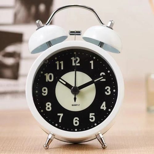 Twin Bell Loud Alarm Clock with Backlight - Silent Non-Ticking Quartz Design - By AA Battery-White