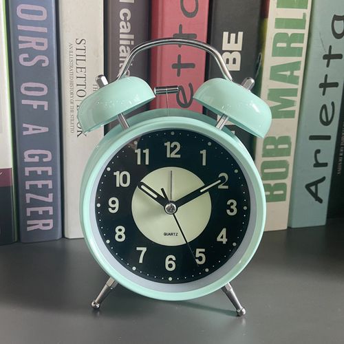 Twin Bell Loud Alarm Clock with Backlight - Silent Non-Ticking Quartz Design - By AA Battery -Green