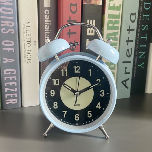 Twin Bell Loud Alarm Clock with Backlight - Silent Non-Ticking Quartz Design - By AA Battery-Blue