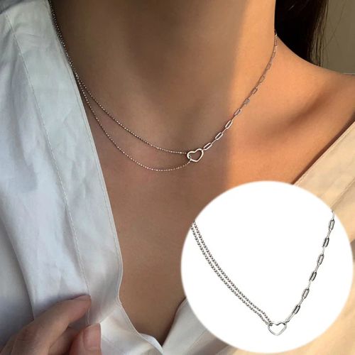Ventfille Silver Asymmetric Heart Necklace - Elegant Party Jewellery - 7315