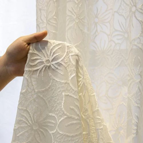 Elegant Floral White Tulle Curtain - Customizable for Home & Office - Rod pocket / W150cmxH250cm 1PC