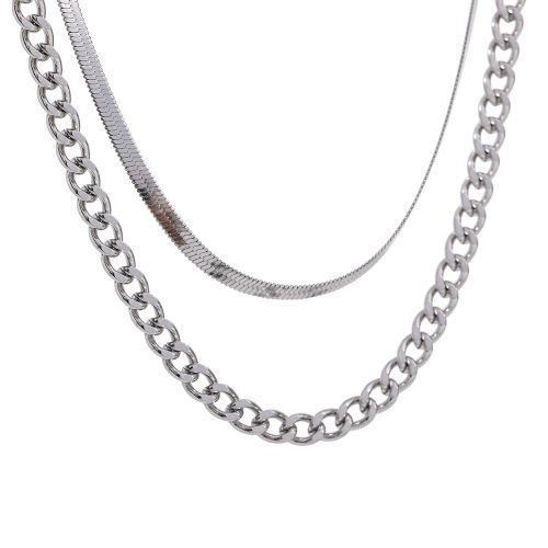 Yhpup Stainless Steel Layered Chain Necklace for Women Metal Texture Collar Trendy Necklace Jewelry бижутерия для