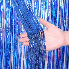 Yaobener 2M x 1M Laser Tinsel Foil Curtain for Party Decorations - Laser dark blue