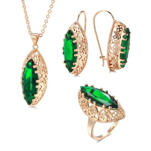 Kinel Vintage Jewelry Set - Elegant Zircon Necklace & Accessories - ROSE GOLD COLOR / 9