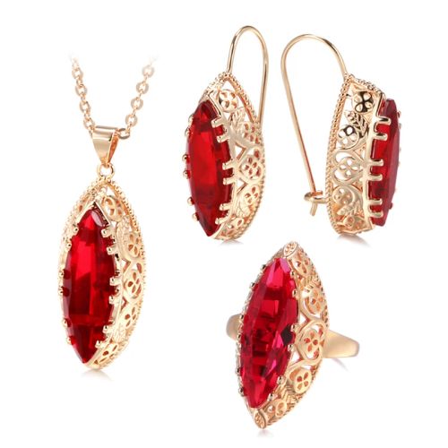 Kinel Vintage Jewelry Set - Elegant Zircon Necklace & Accessories - Light Yellow Gold Color / 6